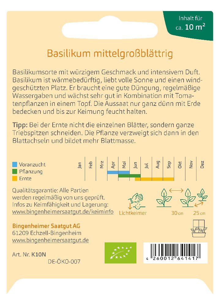 Saatgut Basilikum mittelgrossblättrig -B-