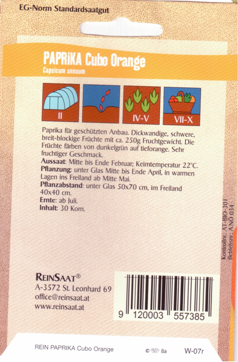 Saatgut Paprika Cubo Orange -R-