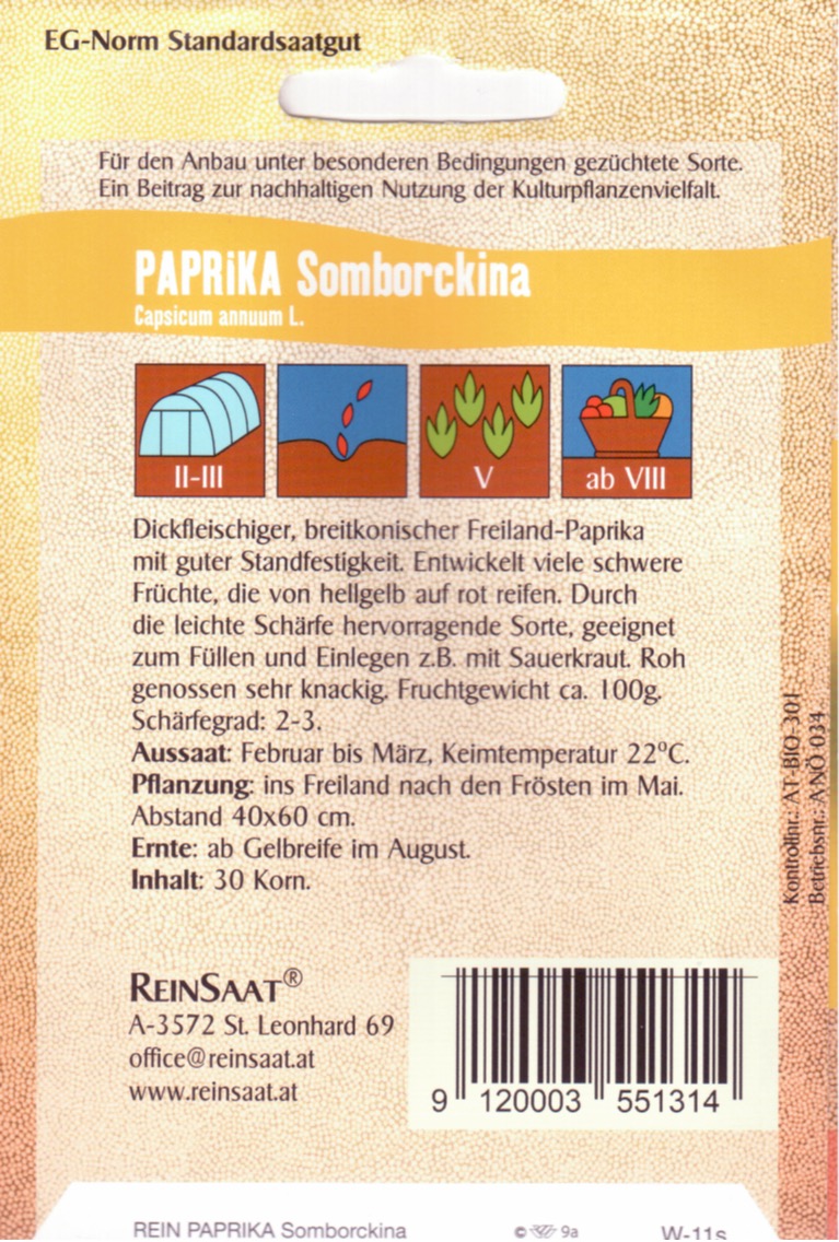 Saatgut Scharfe Paprika Somborckina -R-