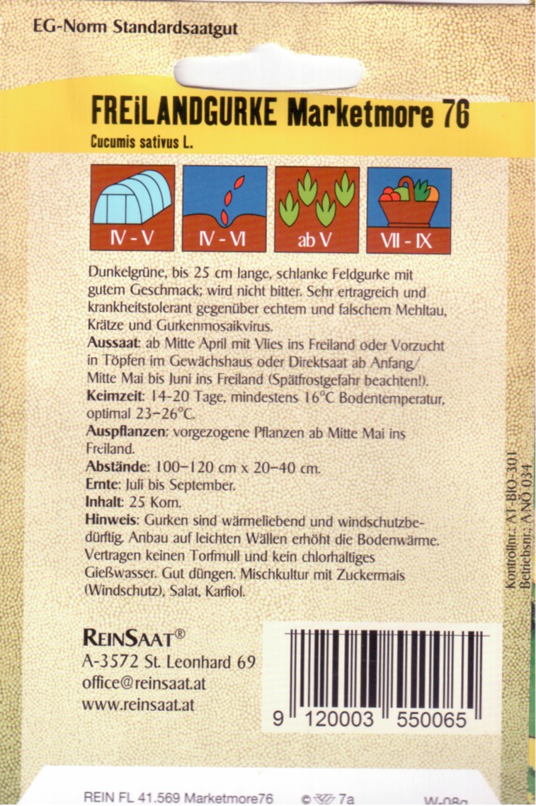 Saatgut Freilandgurke Marketmore -R-