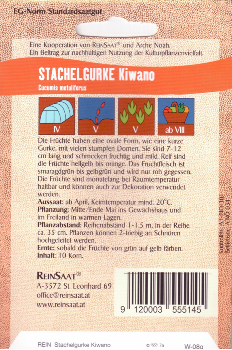 Saatgut Stachelgurke Kiwano -R-