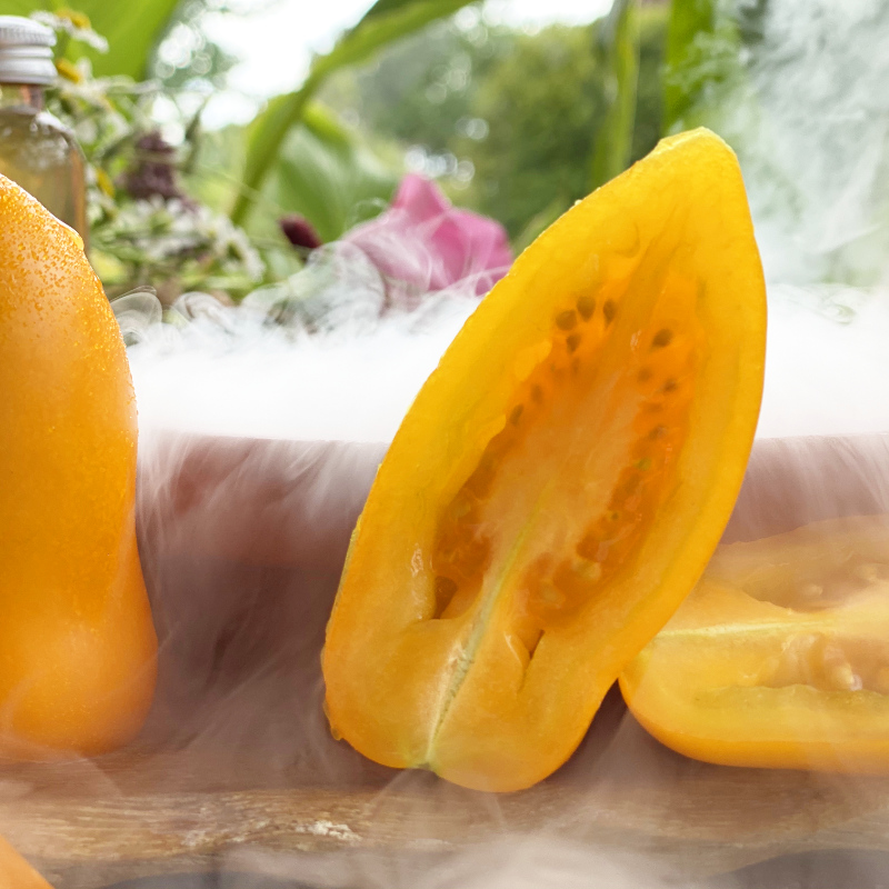 Gelbe Tomatenfrüchte mit wunderschönem Geschmack