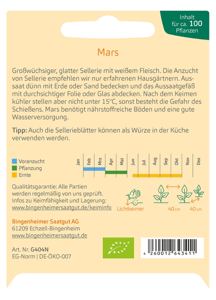 Saatgut Knollensellerie Mars -B-