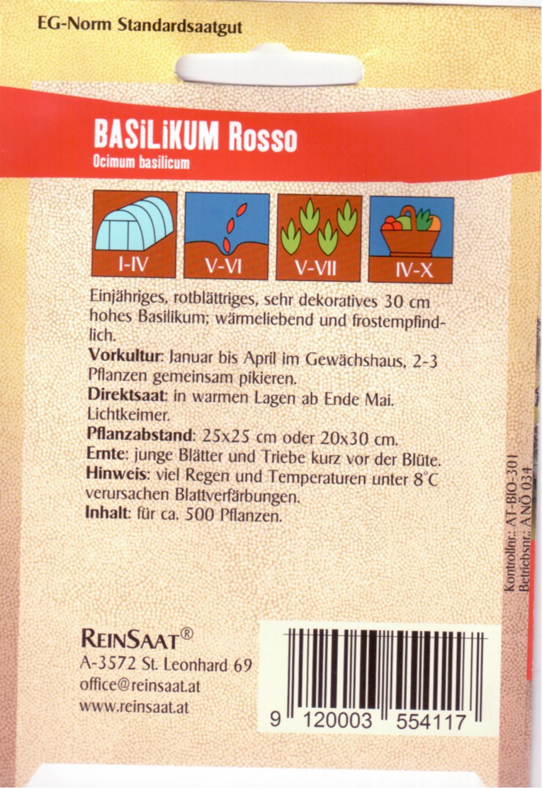 Saatgut Basilikum Rosso -R-