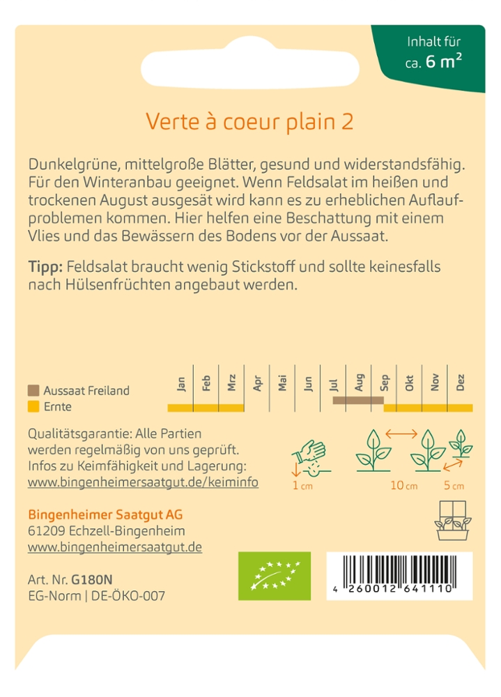 Saatgut Feldsalat Verte a coeur plein -B-