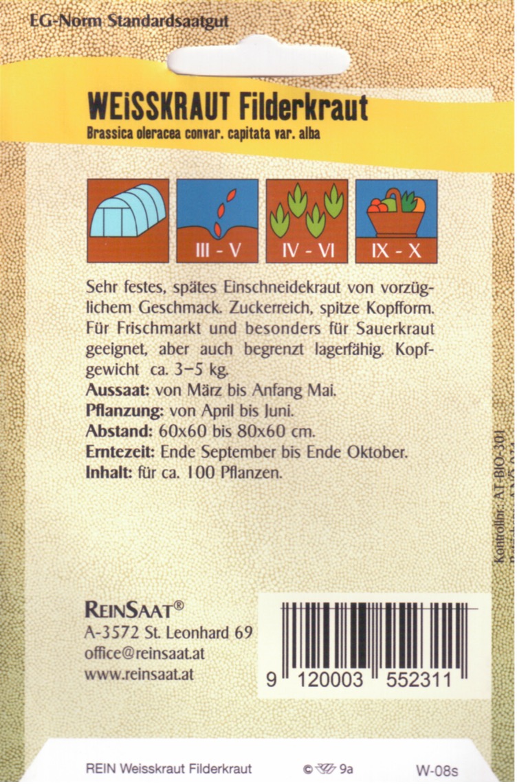 Saatgut Spitzkohl Filderkraut -R-