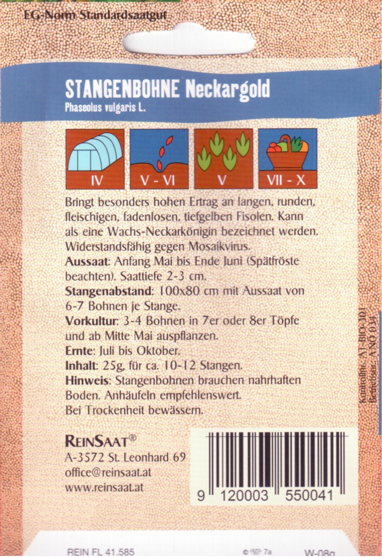Saatgut Stangenbohne Neckargold -R-