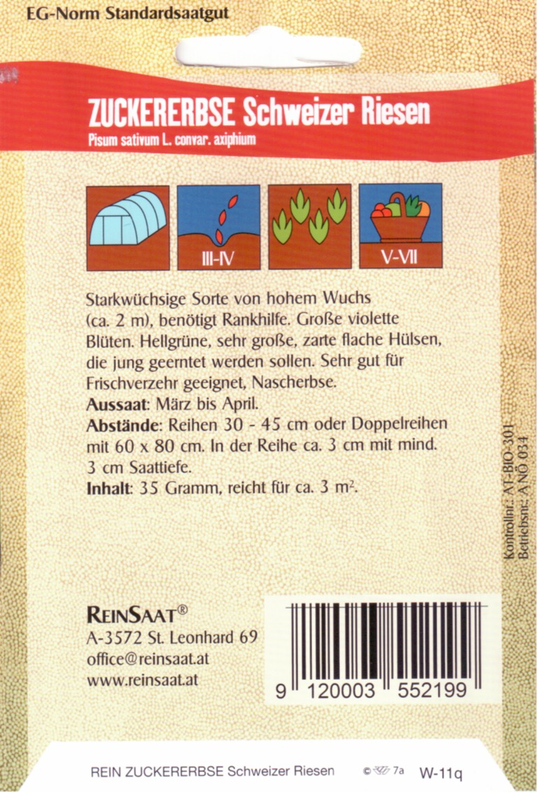 Saatgut Zuckererbse Schweizer Riesen -R-