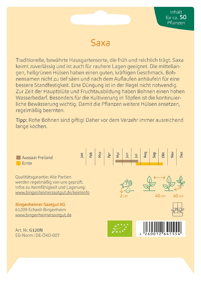 Saatgut Buschbohne Saxa -B-